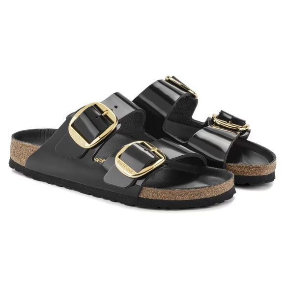 Birkenstock Arizona Big Buckle Black and Gold Sandals | Like New | Size 38 - Picture 5 of 12